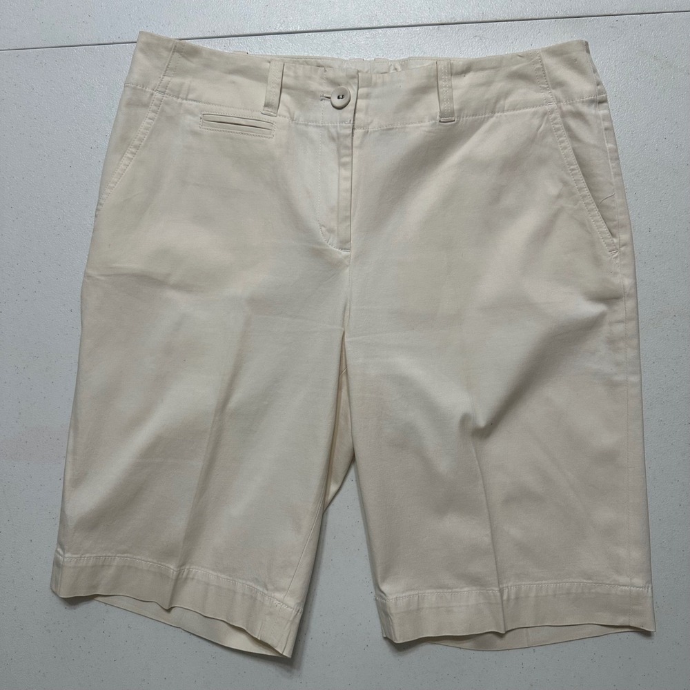 Talbots Classic Herringbone Weave Walking Bermuda Shorts Cotton Stretch Ivory 10
